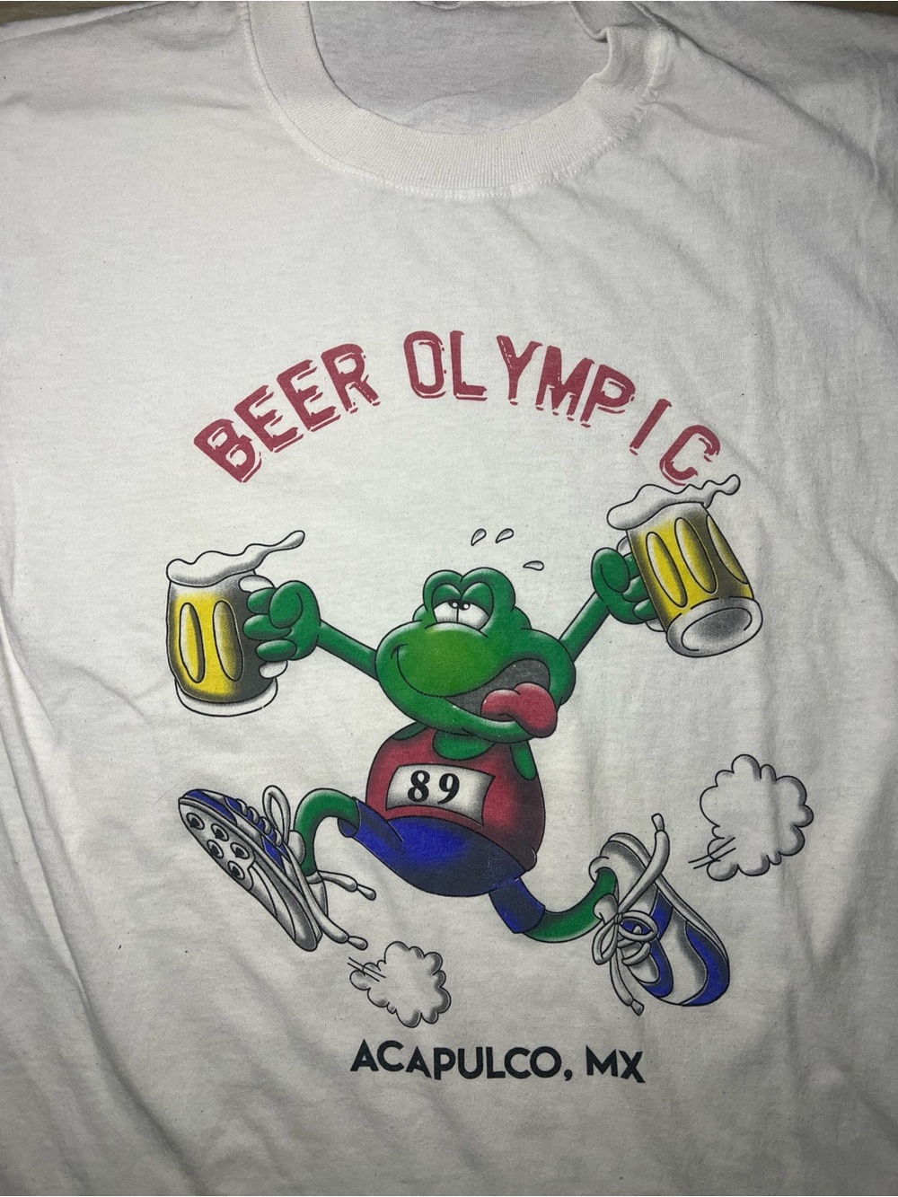Y2K 2000s “Beer Olympics” Frog Running With Beer Acapulco Mexico Shirt - Picture 2 of 5